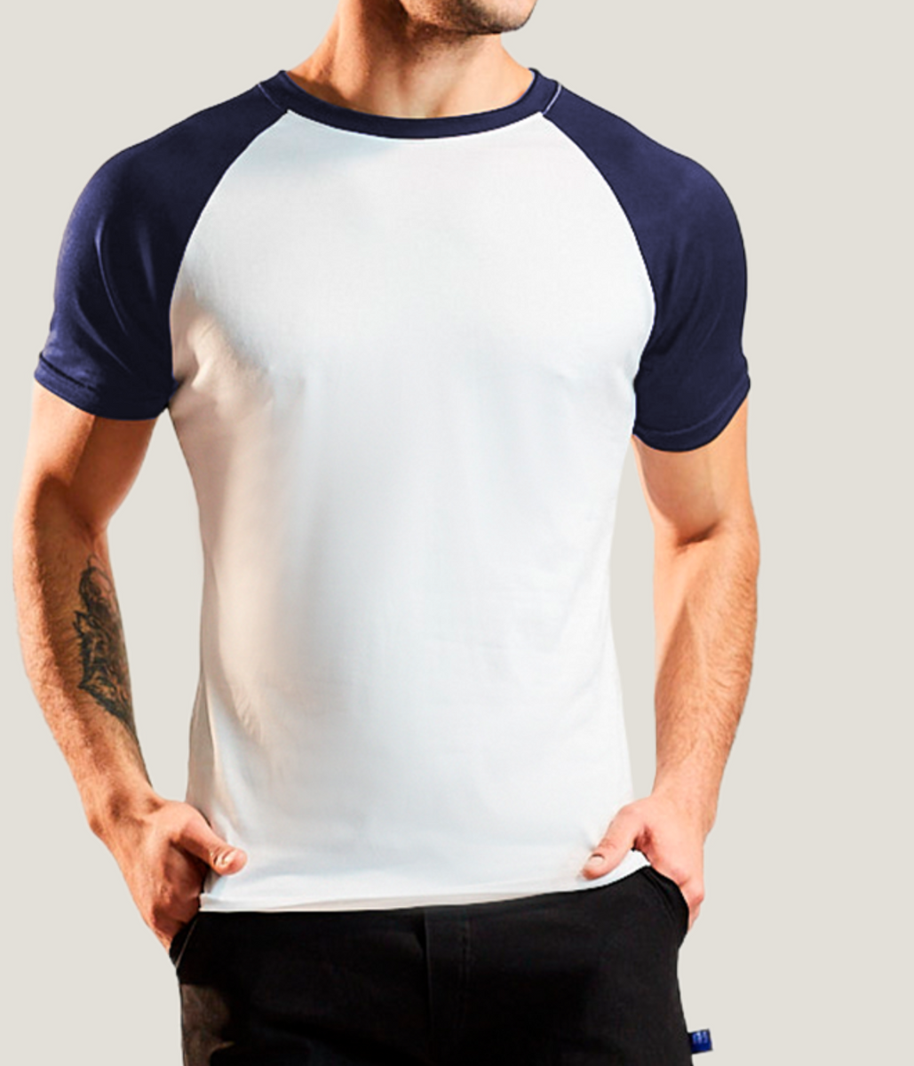 Playera Manga Corta Bicolor Blanco con Azul Marino